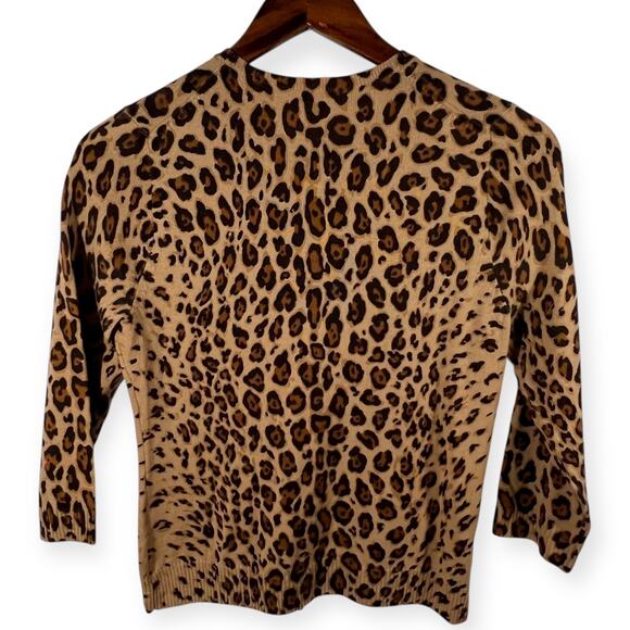 J.Crew Factory Wool Leopard Print Crop Cardigan Button Front Small 3/4 Sleeve - Picture 4 of 10